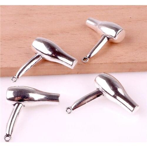 4pcs/Bag Handmade Antique Silver Plated Hair Dryer Shape DIY Accessories Pendant For Jewelry Making 24059