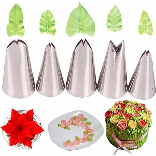 5Pcs Set Leaves Nozzles Stainless Steel Icing Piping Nozzles Tips Pastry Tips For Fondant Cake Baking Decorating Tools