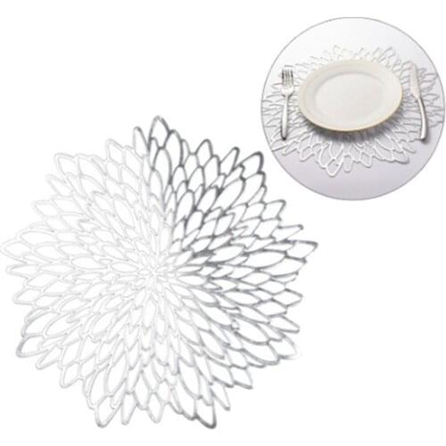 8 Pcs Coaster Table Mats PVC Hollowed-Out Table Placemat Non-Slip Mats Coffee Tea Place Mats Kitchen Decor,Silver