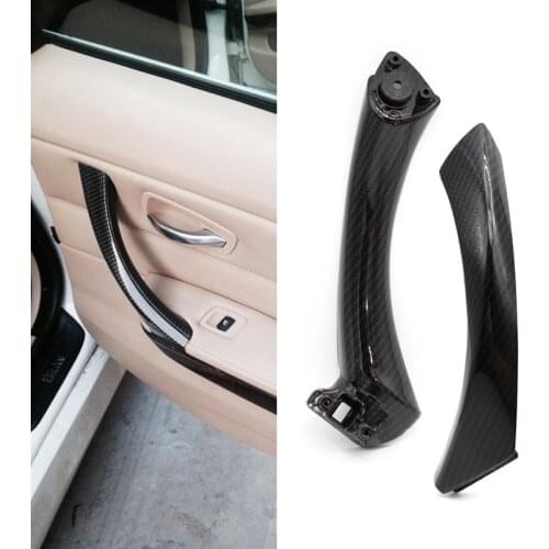 Car Carbon Fiber Style Interior Door Handles / Inner Door Panel Handle Pull Trim Cover For BMW 3 Series E90 E91 325 330 318