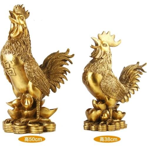 GOOD OFFICE Store HOME auspicious Protection Talisman Money Drawing wealth cock rooster Brass statue- large