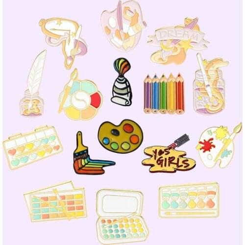 Brush Art Oil Painting Enamel Pins Cartoon Artist Dream Brooches Shirt Lapel Pin Badge Buckle Jewelry Gift for Friends Wholesale
