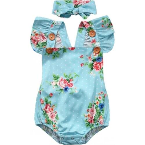 Floral Baby Girls One-pieces Sleeveless Bodysuit Backless Sunsuit Clothes Headband 2pcs Size 0-24M