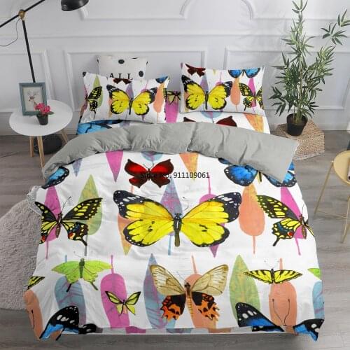 Home Textiles 3D Bedding Sets Colorful Butterfly with Rose Flowers Polyester Comforter Quilt Cover Double Duvet Cover 240x220