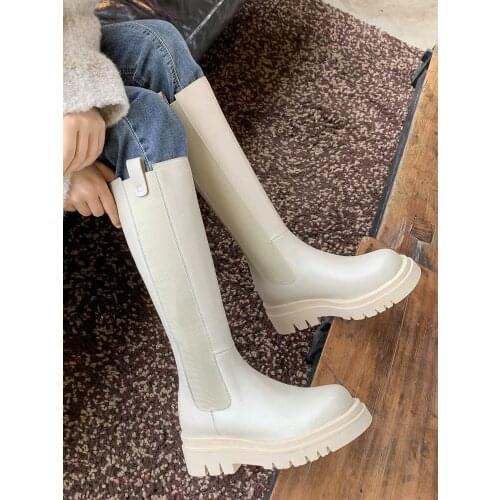 EshtonShero Knee High Boots Ladies Platform Motorcycle Boots Slip On Chunky High Heels Boots Women Party Punk Street Shoes Woman