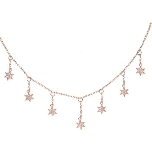 Tassel star charm necklace chain 33+7cm sea star summer beach elegant lady women 925 sterling silver necklaces jewelry