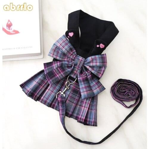 Dog Dress Harness And Leash Set Funny Fancy Plaid Jk Skirt Cat Puppy Harnesses Dresses Pets Clothes For Small Dogs Cats Yorkies