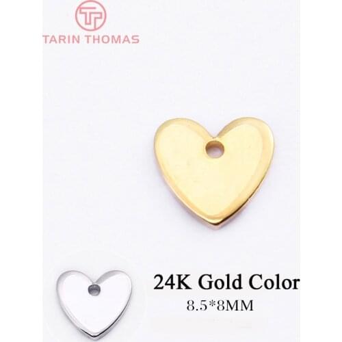 20PCS 8.5*8MM Hole 1MM 24K Gold Color Brass Heart Shape Charms High Quality Diy Jewelry Findings Accessories