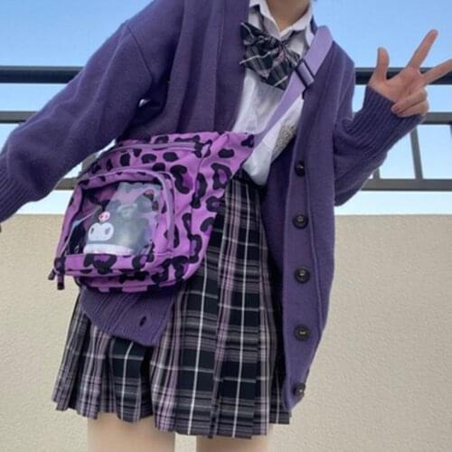 Ita cute two-dimensional doll bag Leopard transparent pain bag soft girl student girl dual-use canvas messenger Ita cute two-dim