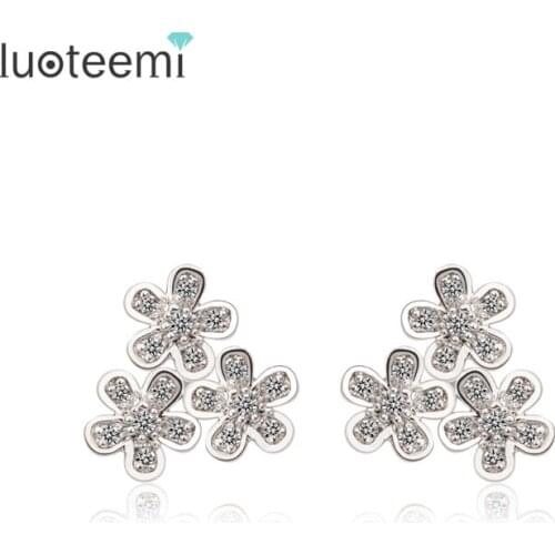 LUOTEEMI Fashion Luxury Clear Micro CZ Paved Flower Stud Earrings Jewelry for Women Factory Wholesale Free Shipping