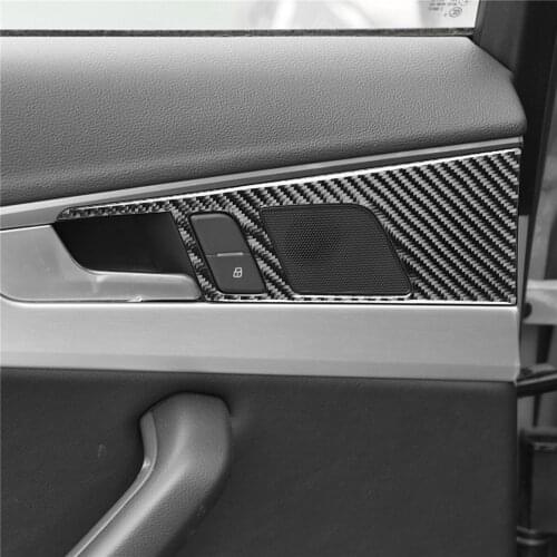 Carbon Fiber Inner Door Handle Panel Decorative Cover Trim Sticker for Audi A4 B9 2017-2019 Car Accessories Interior Decoration