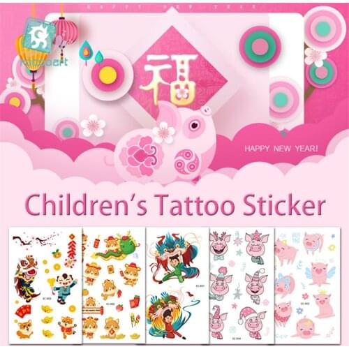 Tattoos Sticker New Chinese Latest Cartoon Year Pig Designtemporary Tatoo The Lion Tiger Pattern Decoration Waterproof for Kid