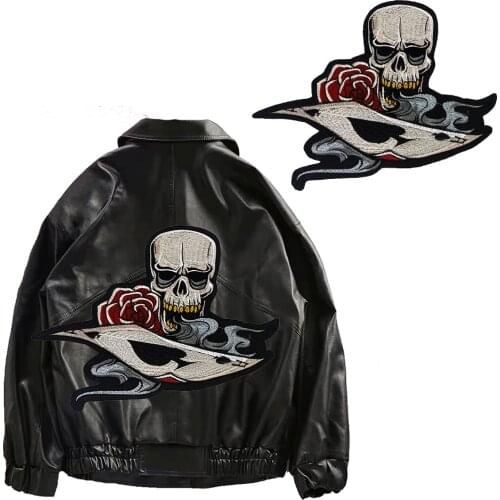 Punk Flower Skull Badges Skeleton Poker Embroidered Applique Jacket Back Badge Iron on Stickers