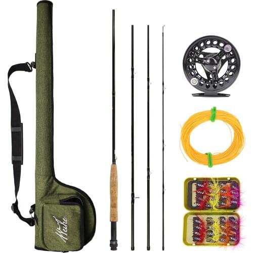 Portable Fly Fishing Rod Reel Combo Set Lightweight 9-feet 4-Section Carbon Fiber Fly Pole with Storage Bag Starter Package