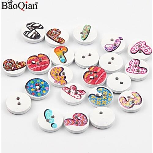 50Pcs 15-20mm Mixed Letter Painted Wooden Buttons For Crafts Clothing Sewing Accessories Scrapbooking Buttons DIY Needlework
