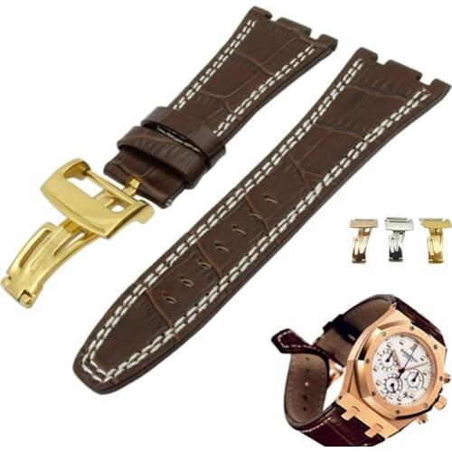 For Audemars 100% New 28 mm Genuine Leather handmade watch band Strap + Silver Clasp For AP + Tools