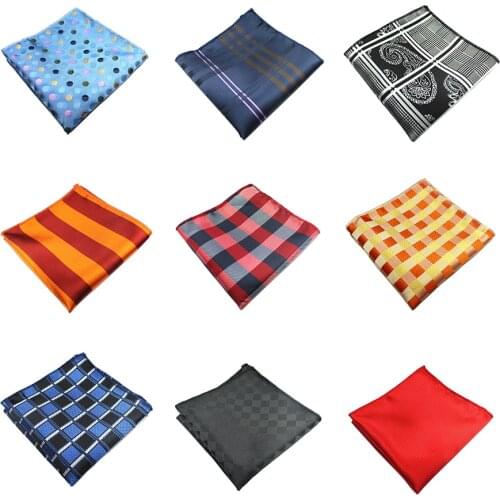 Ricnais Men Handkerchiefs Silk Woven Plaid Striped Pattern Hanky Mens Business Casual Square Pockets Wedding Hankies