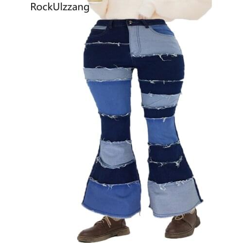 Женские джинсы клеш Rockulzzang China At AliExpress
