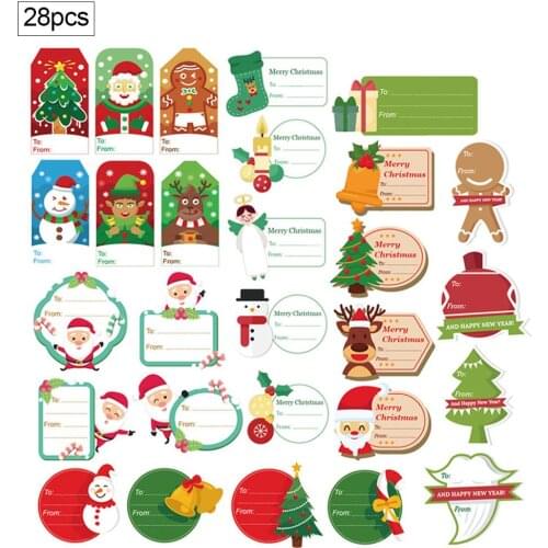 Sticker 28PCS Christmas Self Adhesive Gift Tag Stickers Christmas Message Sticker Gift Box Sticker Party Decoration Toys