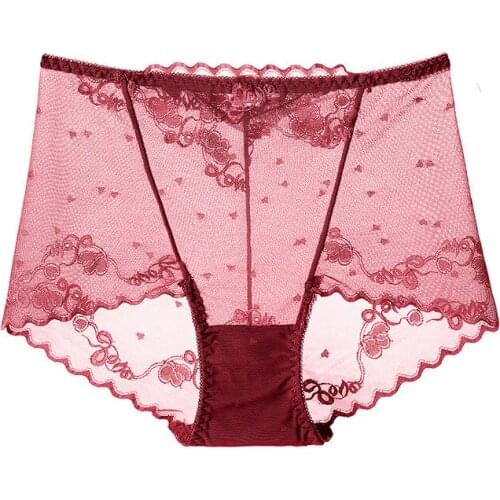 Sexy Thin Lace High Waist Breathable Soft Underwear for Plump Women Hollow Transparent Temptation Female Soft Pantiesties Breifs