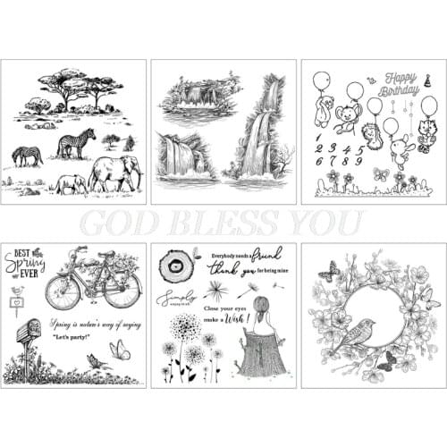 Make a Wish Best Spring Garland Butterfly Bird Elephant Waterfall DIY Silicone Clear Stamp Cling Seal Scrapbook Embossing Album