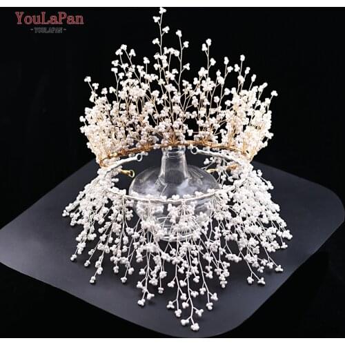 YouLaPan HP193-W White Beads Wedding Hair Crown Handmade Bridal Hair Accessories for Women Elegant Bridal Headband Best Selling