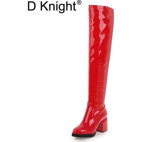 7CM Women High Heels Platform Over The Knee Boots Sexy Patent Leather Pole Dancing Thigh High Boots Shoes Black Plus Size 32-48