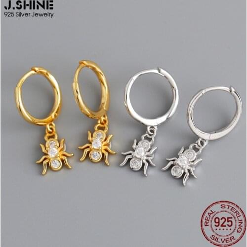 JShine CHIC Spider S925 Sterling Silver Ear Buckle Small Insect Cubic Zirconia Silver 925 Drop Earrings Women Prevent Allergy