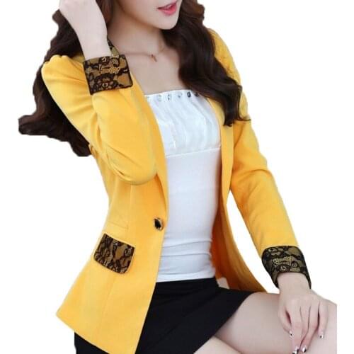 Women Blazer 2020 Spring autumn Blazer Slim Long Sleeve Casual Lace Colorblock Blazer Lady Large Size Suit Jackets Top 3XL R118