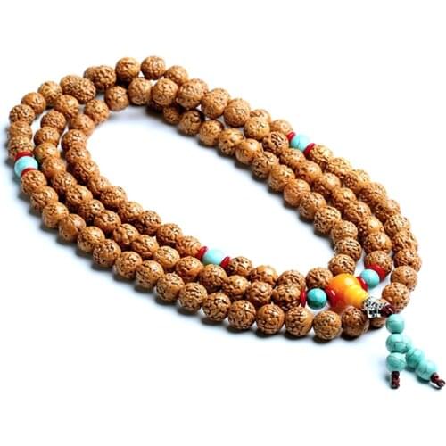 11mm Tibetan Buddhism 108 Rudraksha seeds Mala Prayer Beads Necklace