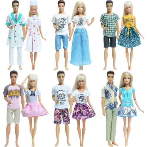 2 Pcs/Set Couple Doll Dress for Barbie Doll Ken Doll Boys Girls Doll Daily Casual Wear Clothes Accessories Kids Toys 12