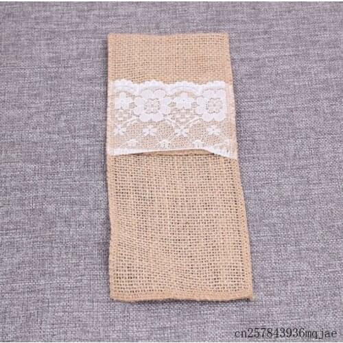 200pcs Burlap Cutlery Pouch Pocket Jute Rustic Bags Travel Wedding Decoration Table Centerpieces