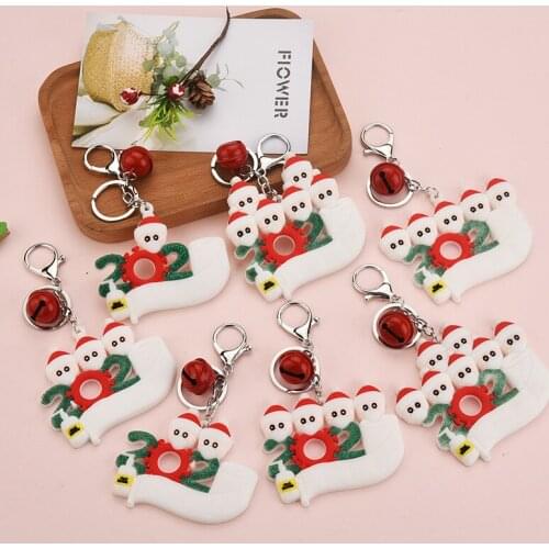 2020 Christmas Tree Decoration Keychains Quarantine Santa Claus With Mask Hanging Ornament Accessories Family Party Gifts