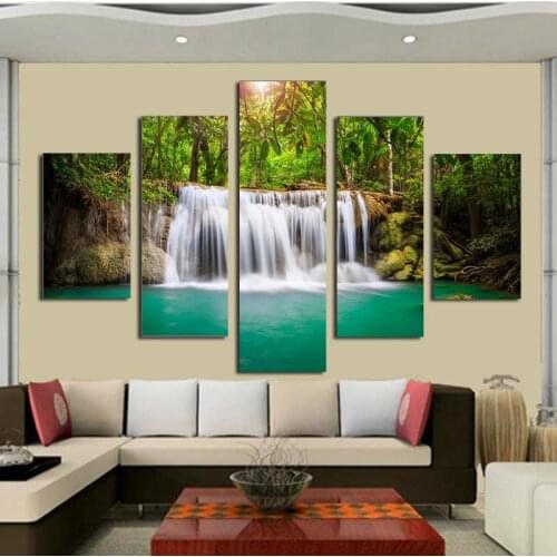5 panel The Moving Waterfall Large HD Home Decorative Picture Wall Art Print Modern Painting On Canvas For Living Room