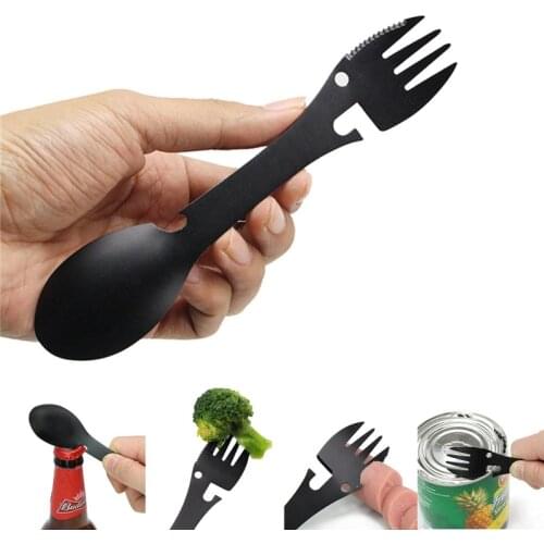 5 in1 Multi-functional Camping Equipment Cookware Spoon Fork Bottle Opener Portable Outdoor Camping Tableware for Picnic Travel