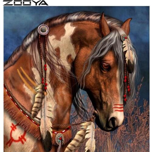 ZOOYA Diamond Embroidery Cross-Stitch Animal Horse Feathers DIY Diamond Painting Embroidered With Rhinestones Home Decor R711