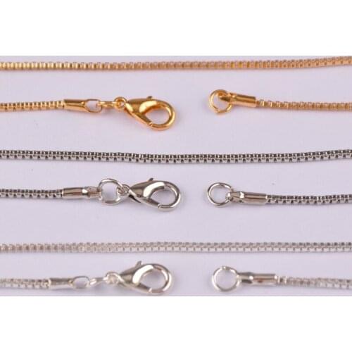 120piece 1.2mm Sliver Plated KC Gold Plated Box Chain Necklaces Chains Findings for Pendant Jewelry Making Supplies