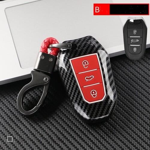 Carbon Fiber Car Key Case Full Cover For Peugeot 308 408 508 2008 3008 4008 5008 Citroen C4 C4L C6 C3-XR Smart Shell Accessories
