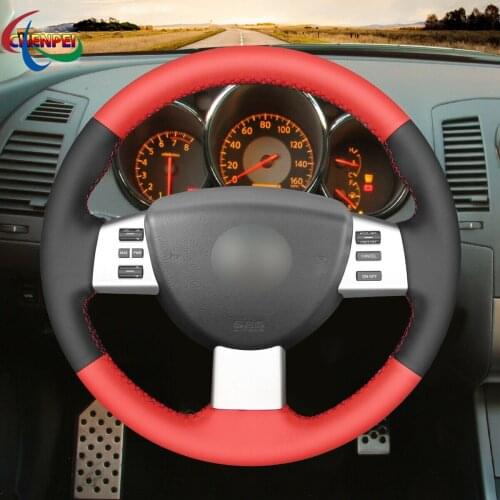 DIY Hand-Sewn Non-Slip Black Red PU Leather Steering Wheel Cover For Nissan Altima Maxima Quest Car Interior Accessories