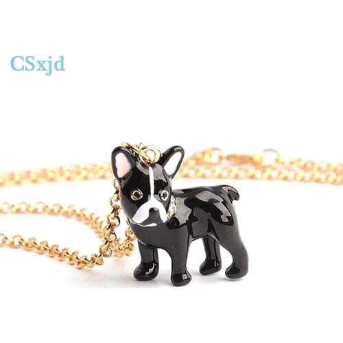 CSxjd Luxury fashion jewelry High Quality copper Enamel Glaze Black bulldog Necklace