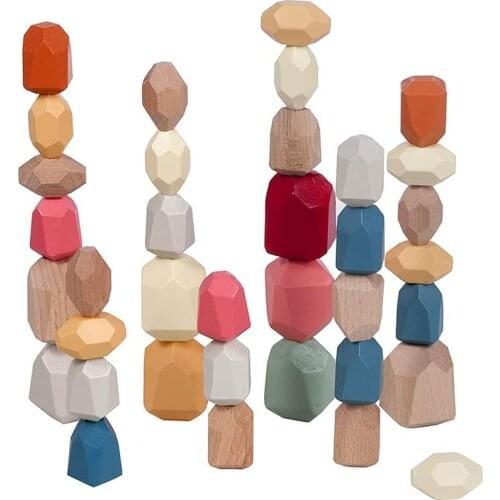 Wooden Colored Stone Colorful Building Stone Jenga Lightweight Educational Preschool Learning Toys Game for Kids 3 Years Old