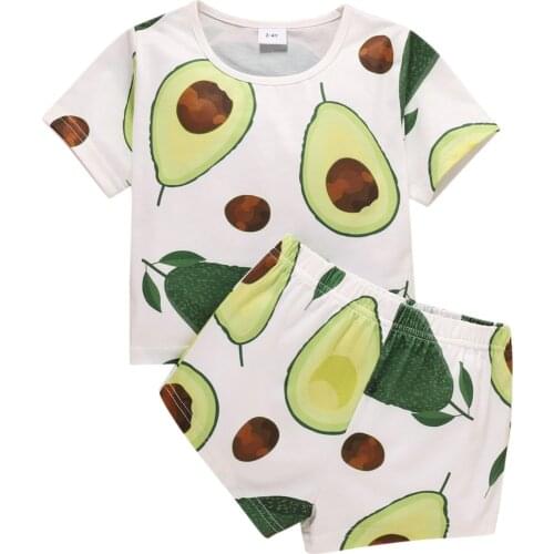 Children Sets Toddler Kids Baby Girls Boys Short Sleeve Fruit Printed Tops+Shorts Sets Avocado Orange Watermelon Clothes Summer