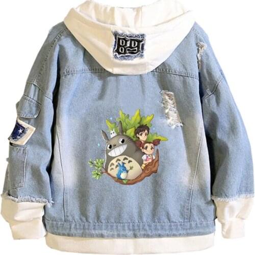 Anime My Neighbor Totoro Coat Teens cowboy Cosplay Jacket Men Women Casual Denim Hooded Loose coat Cartoon Hooded