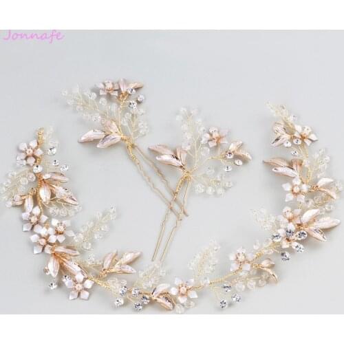 Jonnafe 2018 Boho Women Prom Headband Wedding Hair Vine Pins Gold Leaf Bridal Headpiece Hair Accessories