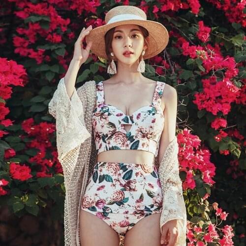 Retro Style Bikini Set Ladies Floral Print Swimsuits Sexy Swimsuit Camisole And Panty Two Piece Swim Suit With Bow