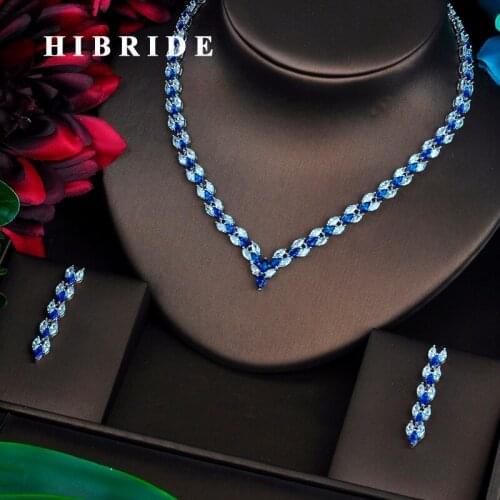 HIBRIDE Brilliant Marquise Cut Blue CZ Dubai Jewelry Sets For Women Necklace Set Wedding Dress Accessories Party Show N-469