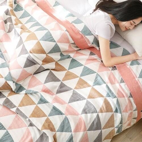 Geometric Plaid Cotton Summer Duvet Quilt Soft Thin Quilted Throw Blanket Washable Toweling Blankets for Beds Bedspread Coverlet