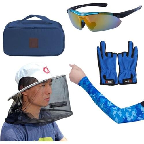 Summer Sunshield Anti-mosquito Hat Cap Polarized Sunglasses Fishing Gloves UV protection Arm Sleeves Outdoor Sports Sunshade