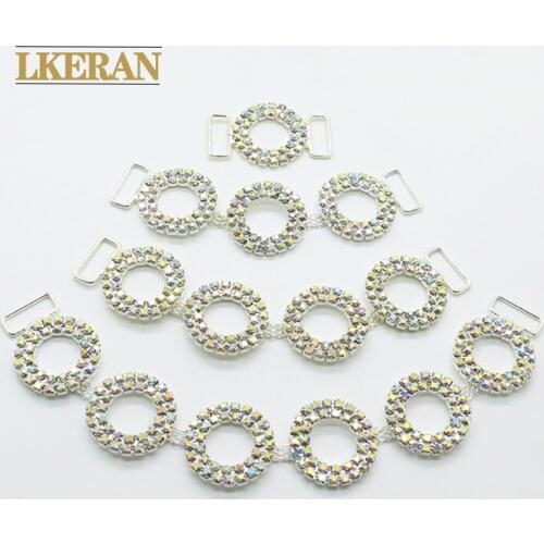 LKERAN 4 Size AB Crystal Round series Rhinestone Chain Bikini Connectors Clothing Decoration Buckle for 2pcs/lot