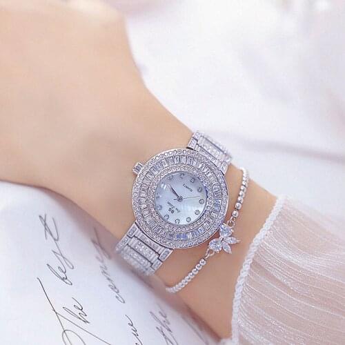 Luxury Brand BS Retro Gold Silver Watches Wome Crystal Diamond Ladies Waterproof Stainless Steel Quartz Wrist Watch Gift Reloj